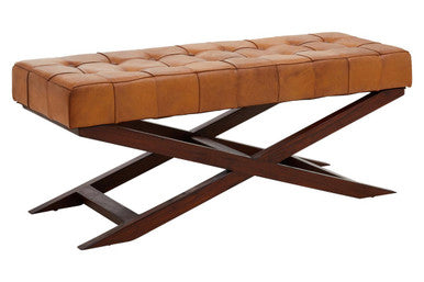 Inca Brown Genuine Leather Bench with Cedarwood Base