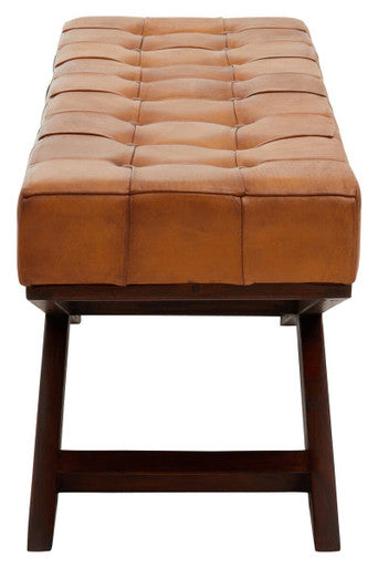 Inca Brown Genuine Leather Bench with Cedarwood Base