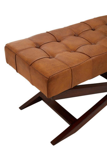 Inca Brown Genuine Leather Bench with Cedarwood Base