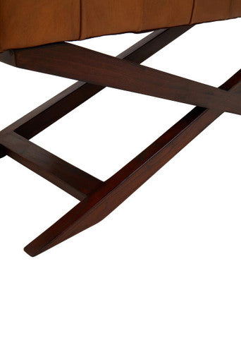 Inca Brown Genuine Leather Bench with Cedarwood Base