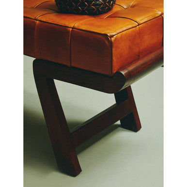 Inca Brown Genuine Leather Bench with Cedar Wood Angular Base