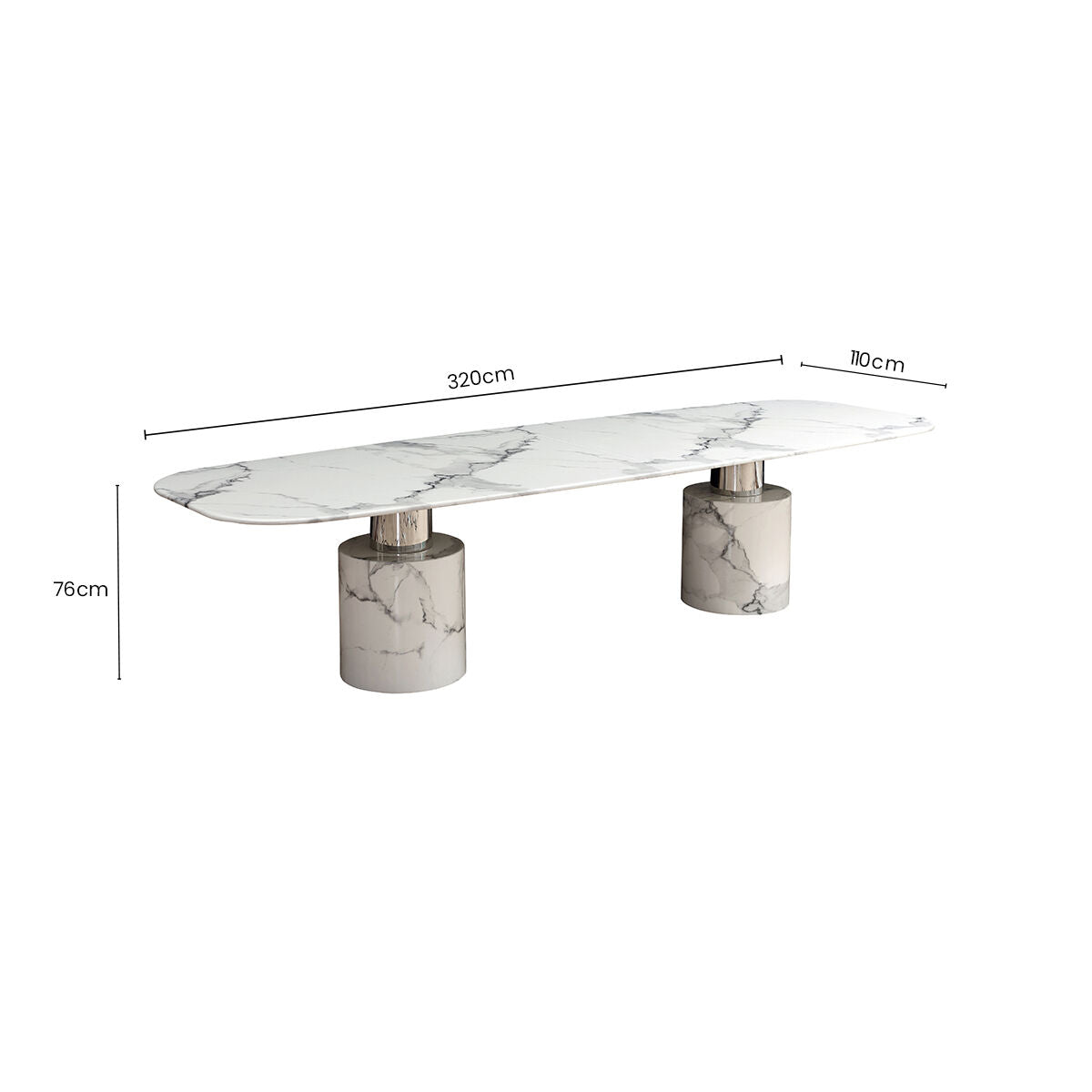 White Marble Dining Table with Cylindrical Marble Legs