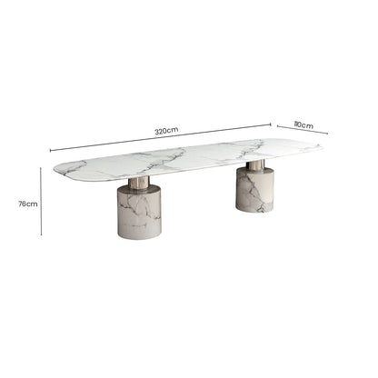 White Marble Dining Table with Cylindrical Marble Legs