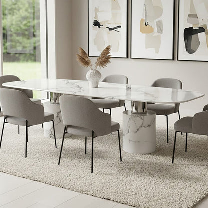 White Marble Dining Table with Cylindrical Marble Legs