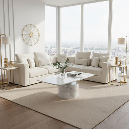 White Marble Coffee Table with Stainless Steel Support | Sesto