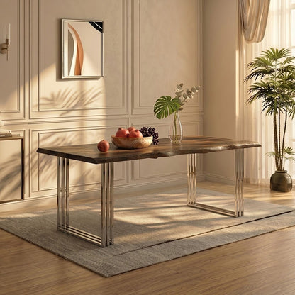 Natural Wood Top Dining Table with Stainless Steel Looped Base | Hampstead