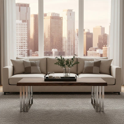 Natural Wood Top Coffee Table with Silver Stainless Steel Looped Base | Hampstead