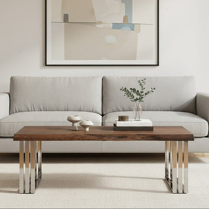 Natural Wood Top Coffee Table with Silver Stainless Steel Looped Base | Hampstead