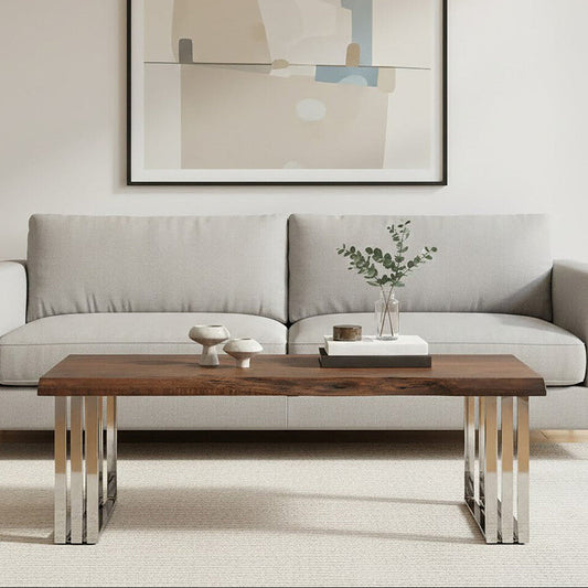 Natural Wood Top Coffee Table with Silver Stainless Steel Looped Base | Hampstead
