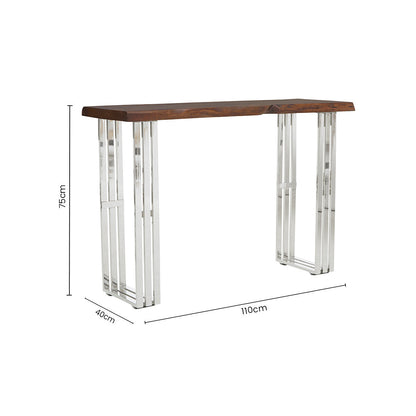 Natural Wood Top Console Table with Silver Stainless Steel Looped Base | Hampstead