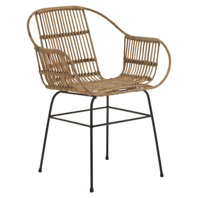 Java Natural Rattan With Black Metal Armchair