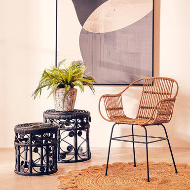 Java Natural Rattan With Black Metal Armchair