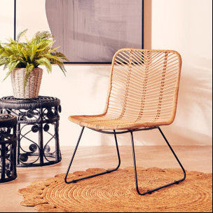 Java Natural Rattan Black Metal Chair