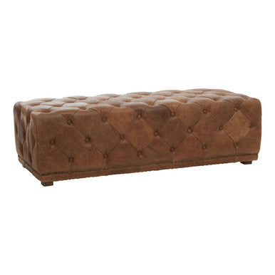 Hoxton Brown Leather Rectangle Chesterfield Ottoman