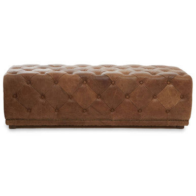 Hoxton Brown Leather Rectangle Chesterfield Ottoman