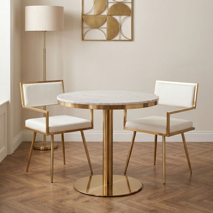 Azalea Round Marble Dining Table With Gold Base