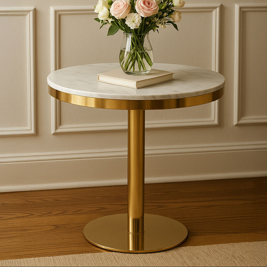 Azalea Round Marble Dining Table With Gold Base