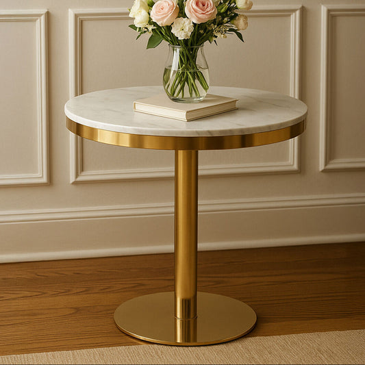 Azalea Round Marble Dining Table With Gold Base