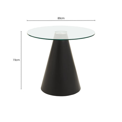 Azalea Clear Glass Round Dining Table with Black Finish Base