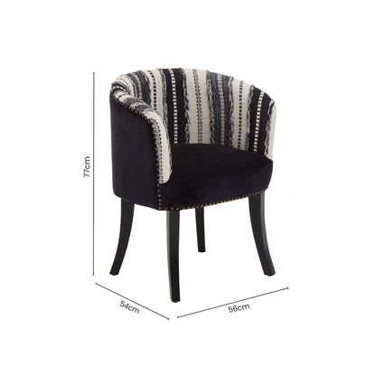 Cefena Black and White Velvet Chair with Stud Detail