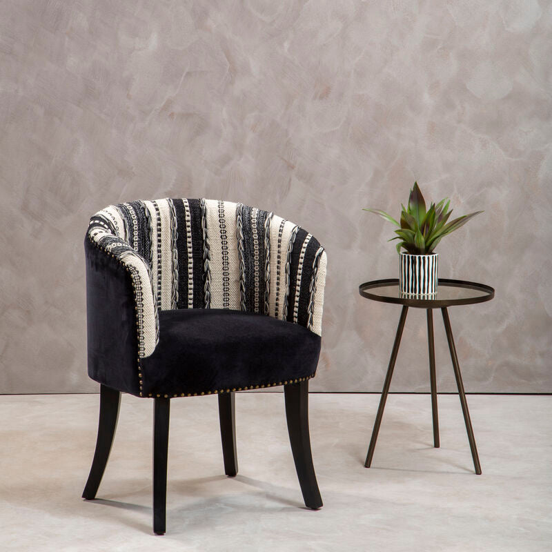 Cefena Black and White Velvet Chair with Stud Detail