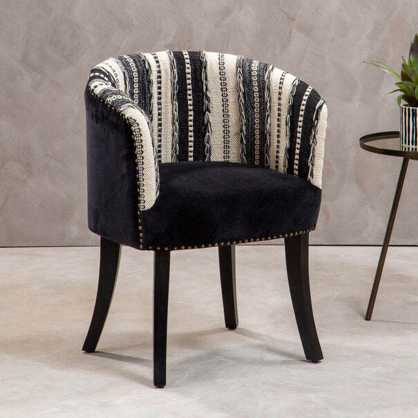 Cefena Black and White Velvet Chair with Stud Detail