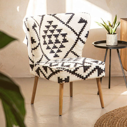 Cefena Black and White Mango Wood Chair with Wingback Design