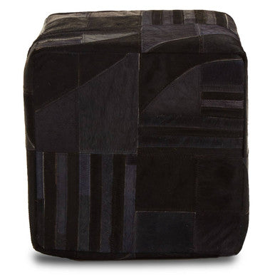 Bosie Safira Black And Grey Deco Hair on Leather Pouffe