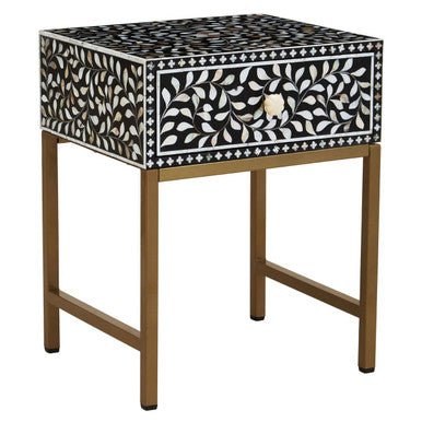 Fusion 1 Drawer Side Table with Bone Inlay