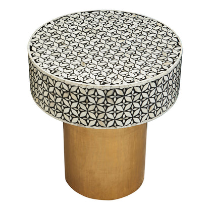 Fusion Bone Inlay Round Side Table with Gold Base