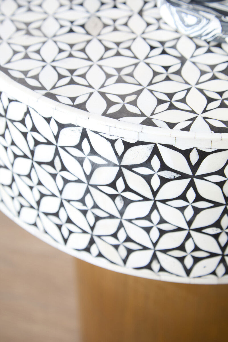 Fusion Bone Inlay Round Side Table with Gold Base