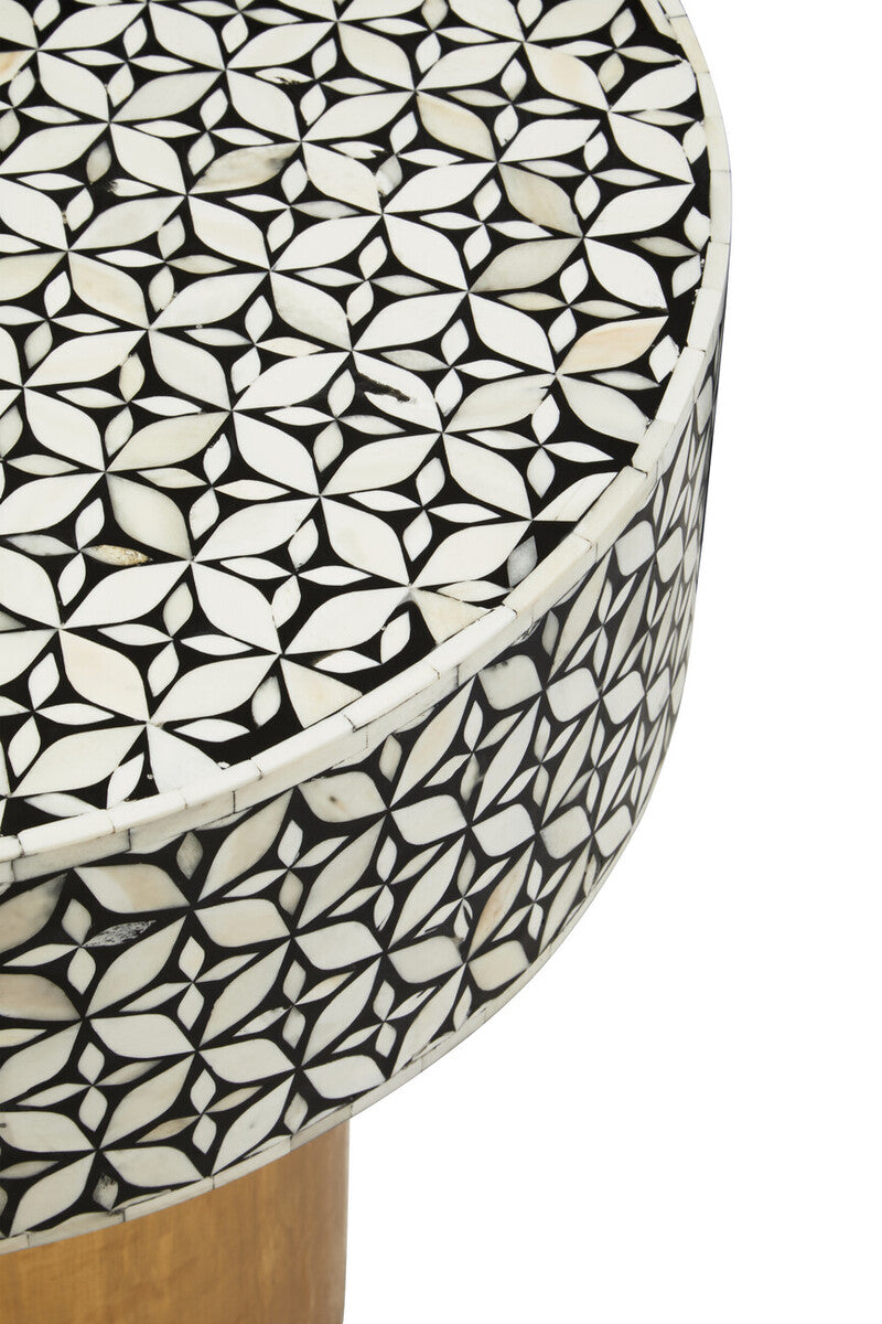 Fusion Bone Inlay Round Side Table with Gold Base
