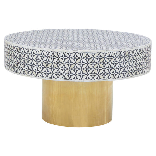 Fusion Round Bone Inlay Coffee Table With Gold Base
