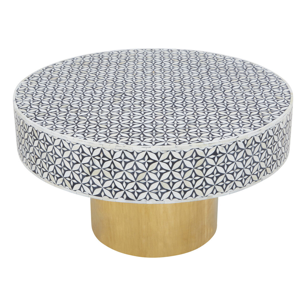 Fusion Round Bone Inlay Coffee Table With Gold Base