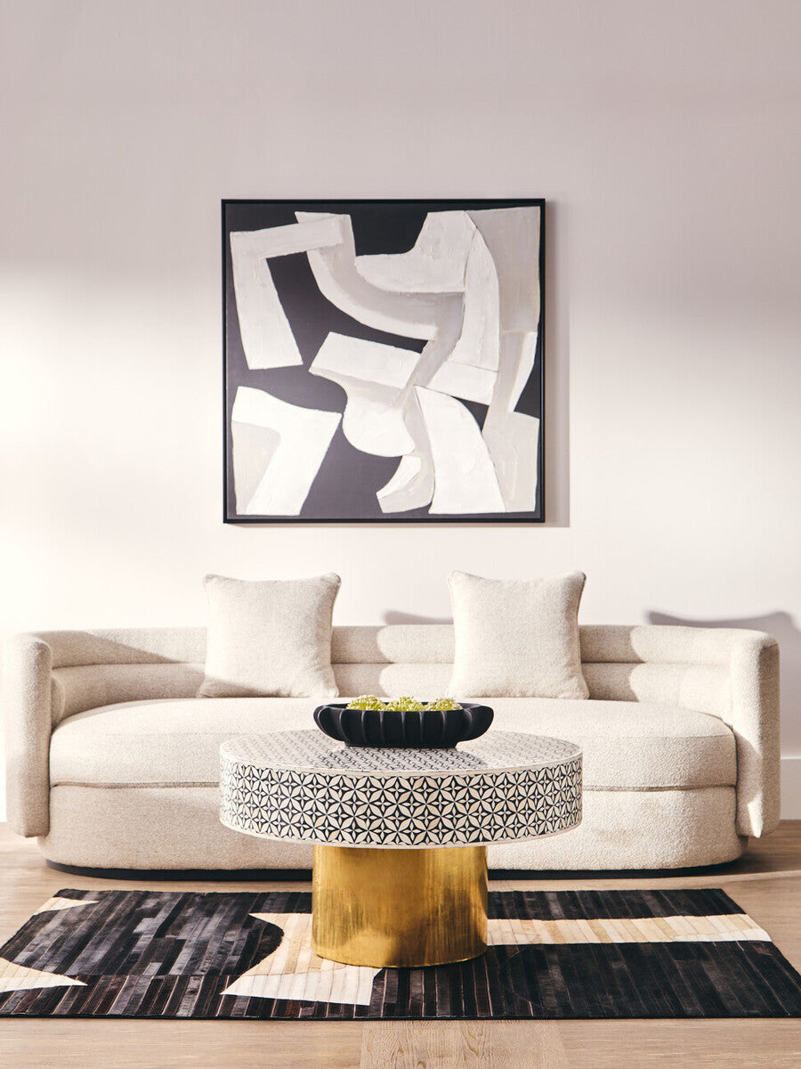 Fusion Round Bone Inlay Coffee Table With Gold Base