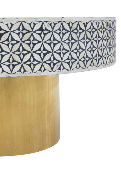 Fusion Round Bone Inlay Coffee Table With Gold Base