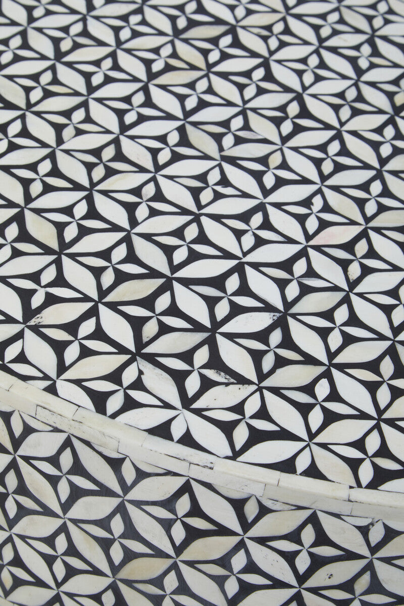 Fusion Round Bone Inlay Coffee Table With Gold Base