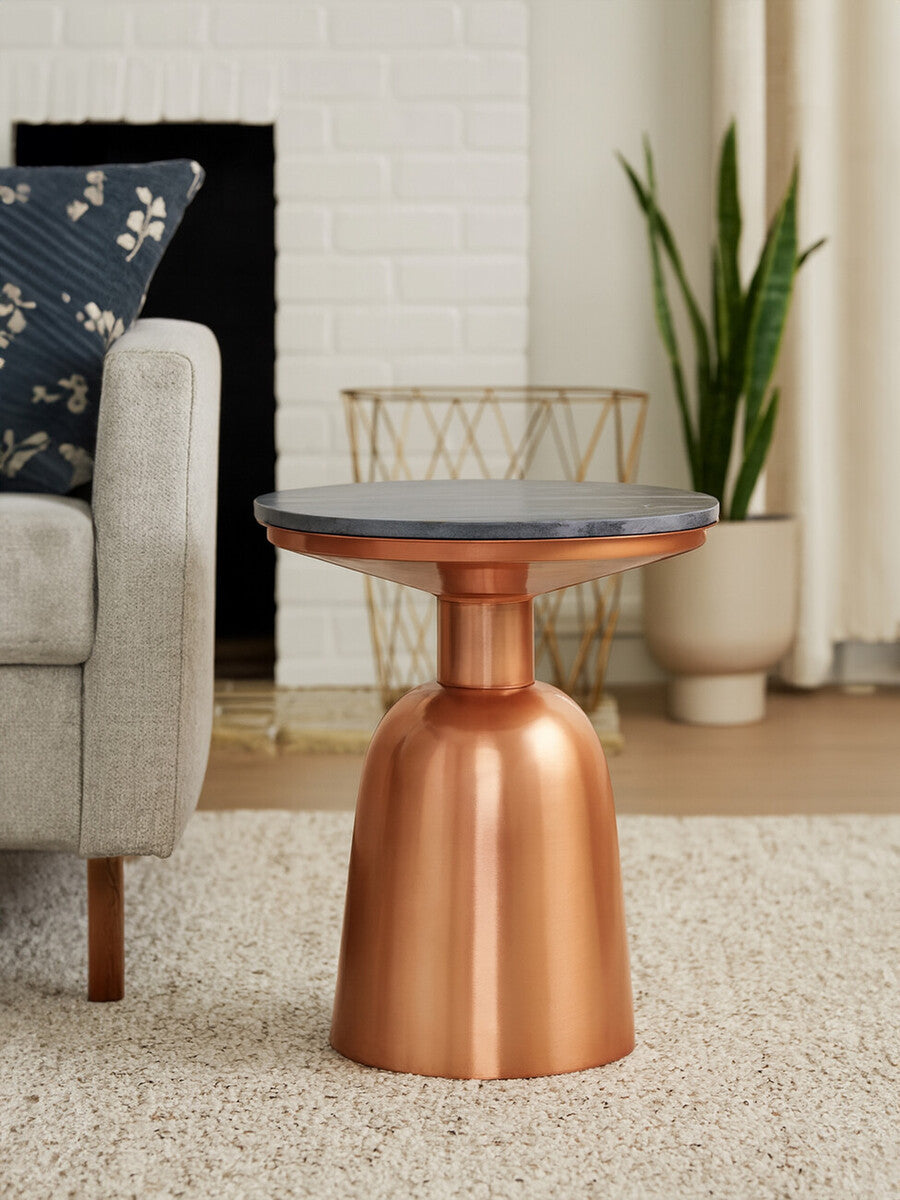Amira Black Marble Top Copper Base Side Table