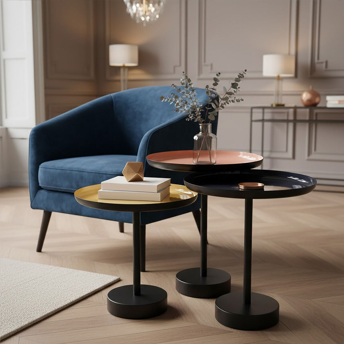 Amira Set Of Three Gold And Black Tray Tables