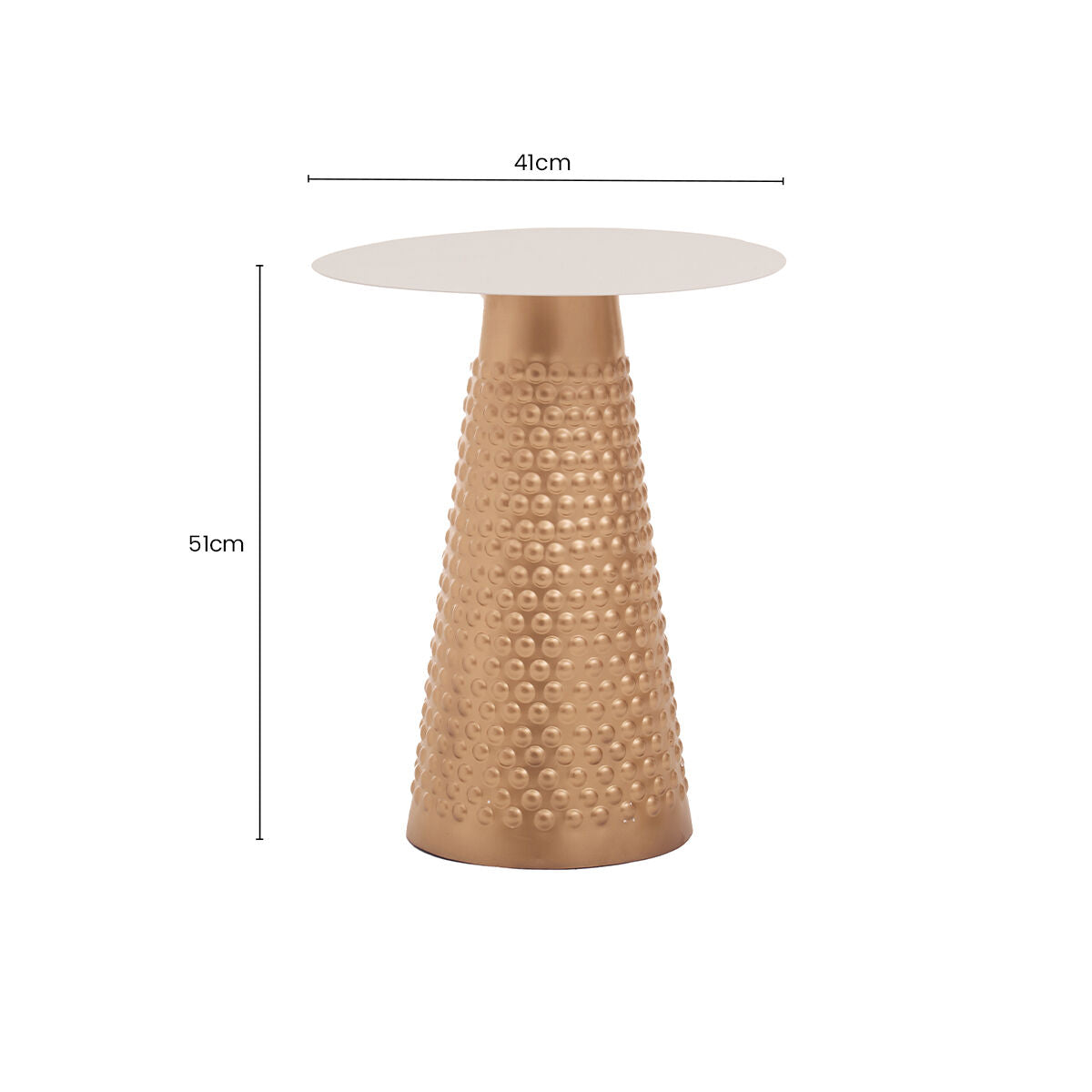 Amira White and Gold Metal Side Table with Hammered Base