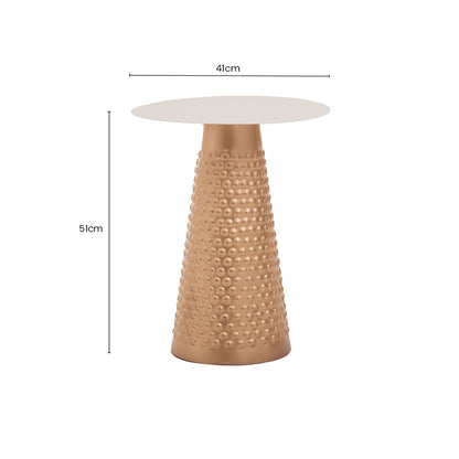 Amira White and Gold Metal Side Table with Hammered Base