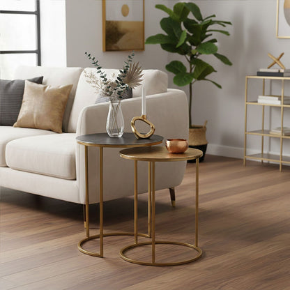 Amira Gold and Zinc Metal Nest of 2 Tables with Space Saving Design
