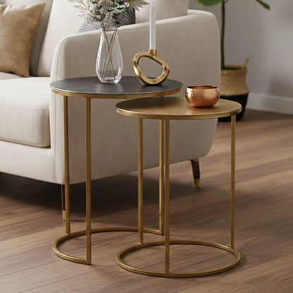 Amira Gold and Zinc Metal Nest of 2 Tables with Space Saving Design