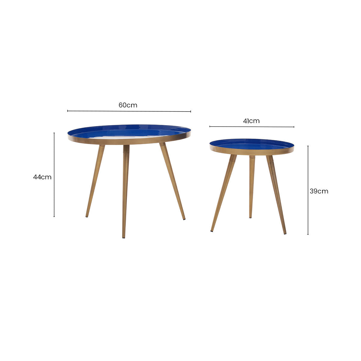 Amira Blue and Gold Metal Nest of 2 Tables with Enamel Tops