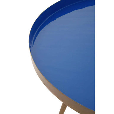 Amira Blue and Gold Metal Nest of 2 Tables with Enamel Tops