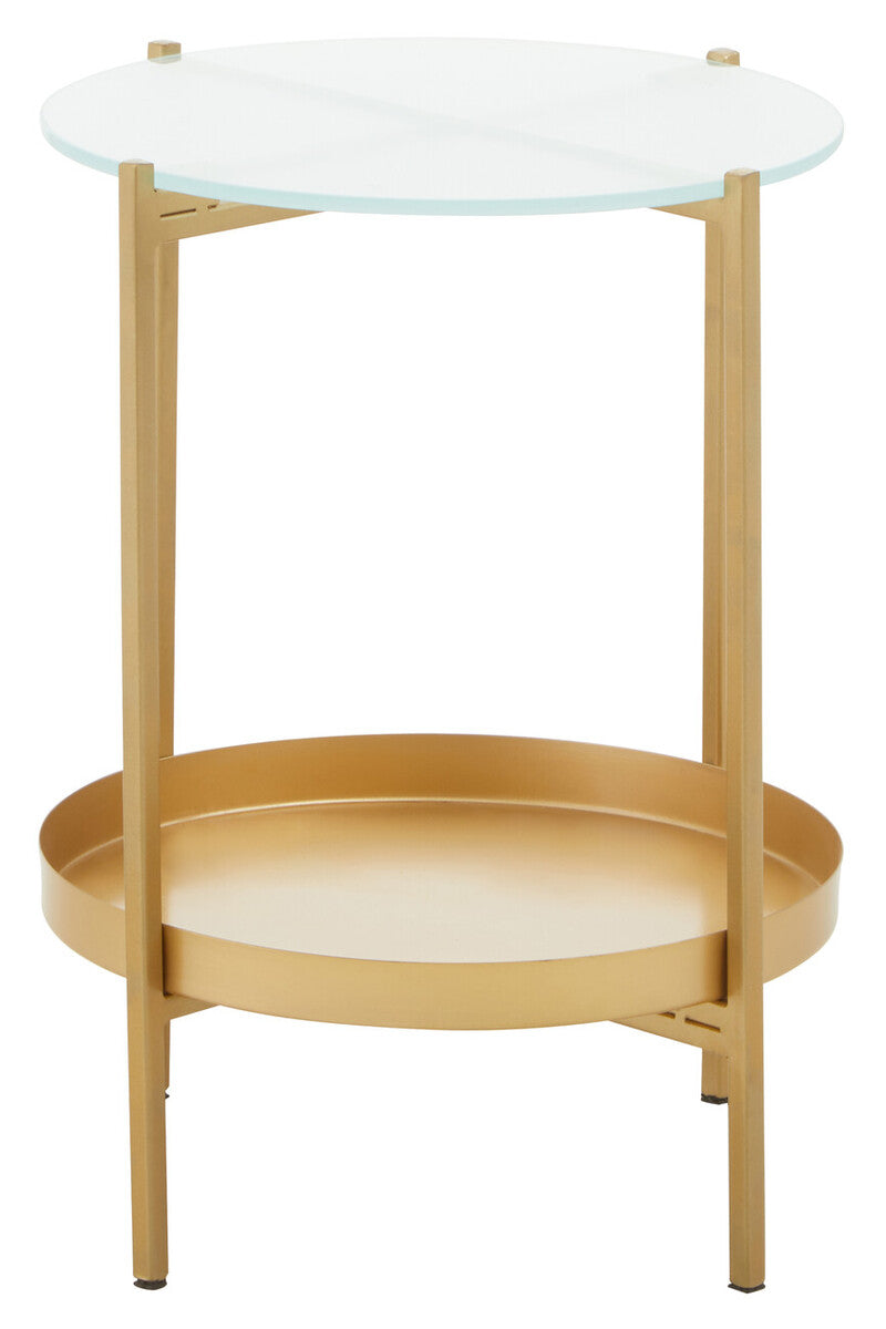 Gold Iron Two-Tier Side Table with Glass Top and Lower Shelf | Pali