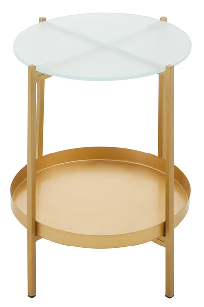 Gold Iron Two-Tier Side Table with Glass Top and Lower Shelf | Pali