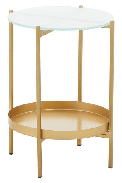 Gold Iron Two-Tier Side Table with Glass Top and Lower Shelf | Pali