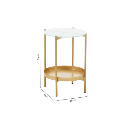 Gold Iron Two-Tier Side Table with Glass Top and Lower Shelf | Pali