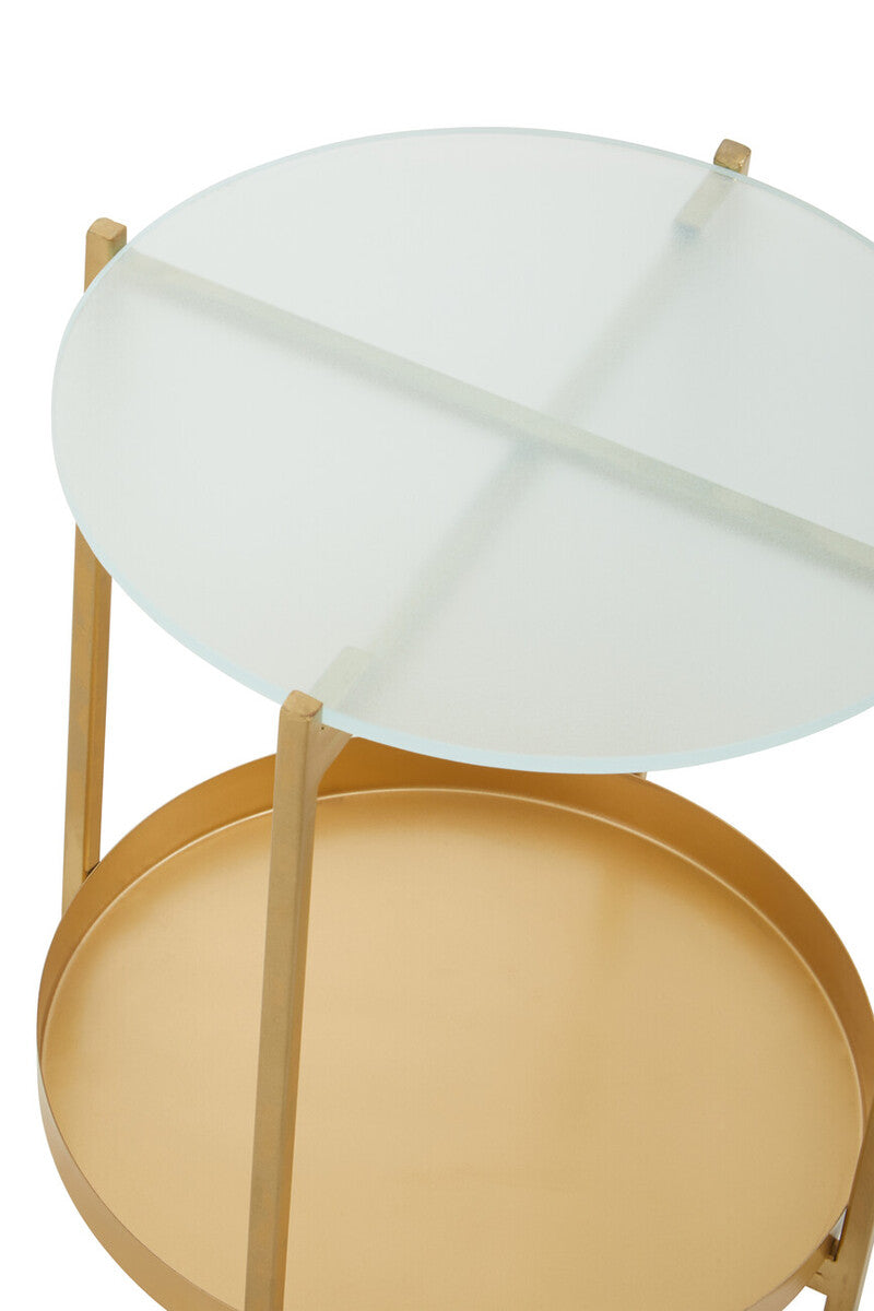 Gold Iron Two-Tier Side Table with Glass Top and Lower Shelf | Pali